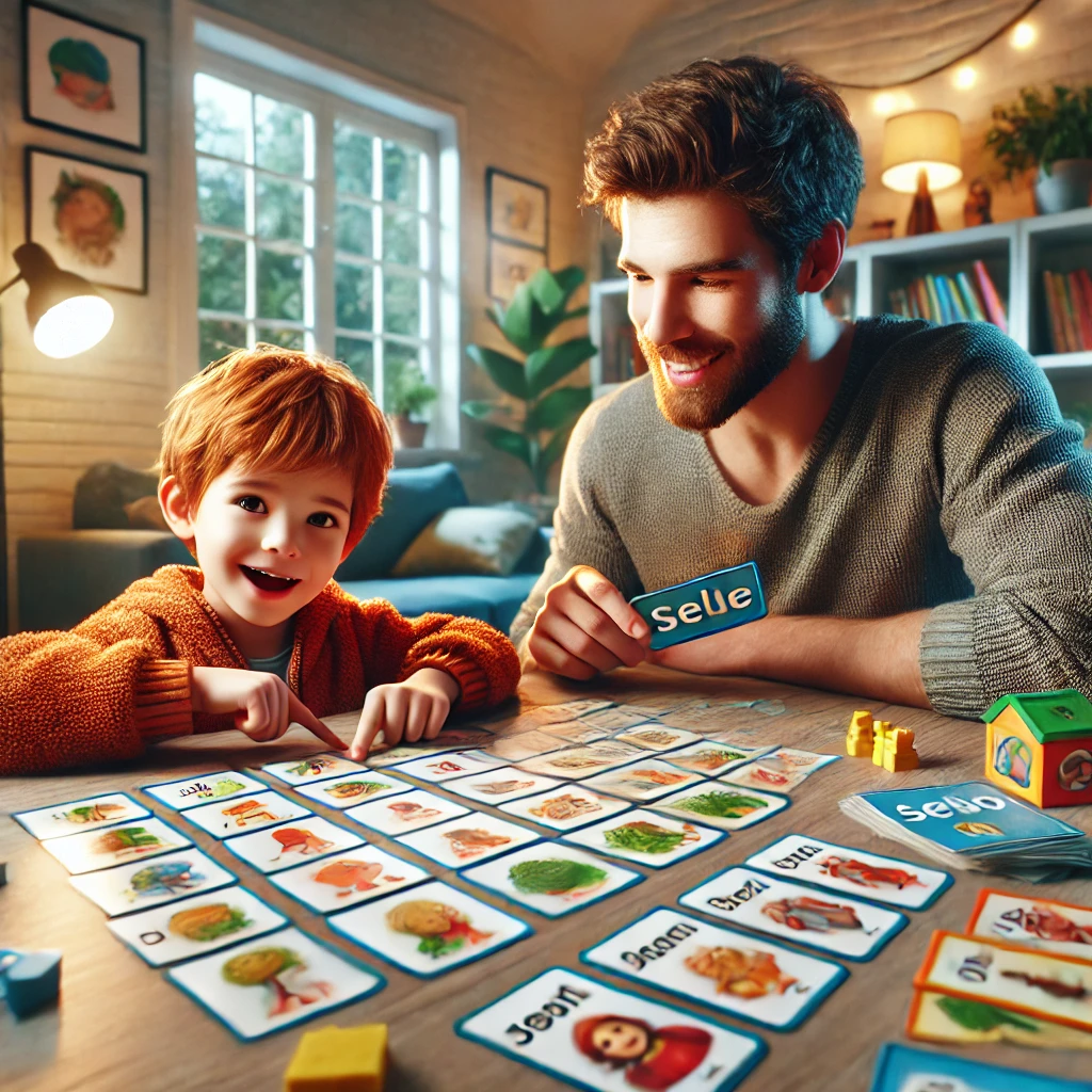 A parent and child play an engaging language game at a bright, cozy table filled with colorful cards and game pieces. The child points at a card with excitement while the parent smiles in encouragement. The setting includes bookshelves with educational games, fostering creativity and learning for children with special needs.





A parent and child play an engaging language game at a bright, cozy table filled with colorful cards and game pieces. The child points at a card with excitement while the parent smiles in encouragement. The setting includes bookshelves with educational games, fostering creativity and learning for children with special needs.





A parent and child play an engaging language game at a bright, cozy table filled with colorful cards and game pieces. The child points at a card with excitement while the parent smiles in encouragement. The setting includes bookshelves with educational games, fostering creativity and learning for children with special needs.




A parent and child play an engaging language game at a bright, cozy table filled with colorful cards and game pieces. The child points at a card with excitement while the parent smiles in encouragement. The setting includes bookshelves with educational games, fostering creativity and learning for children with special needs.



